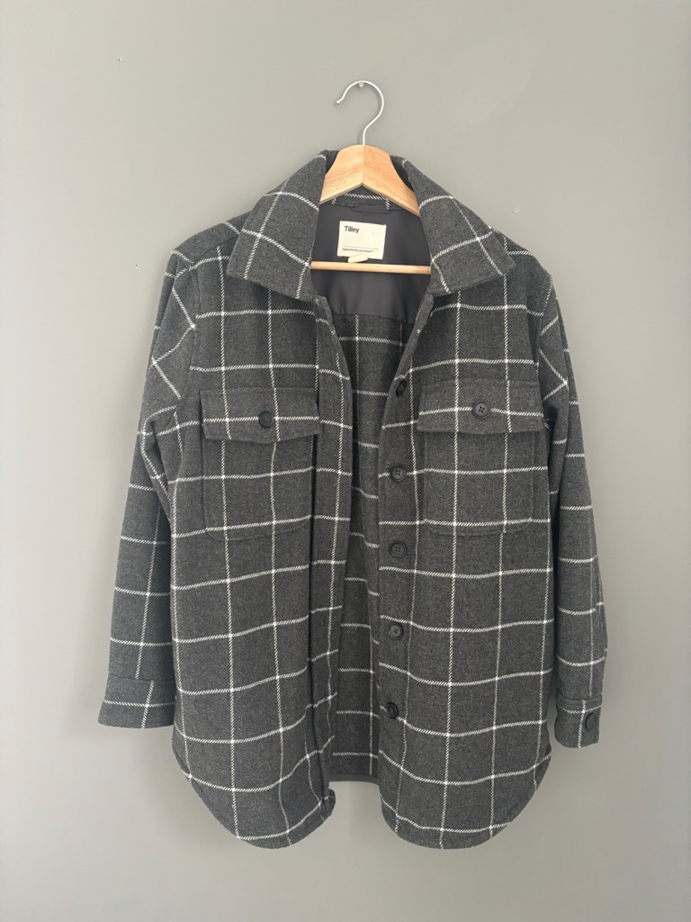 Tilley Charcoal Gray Windowpane Button-Up Shacket